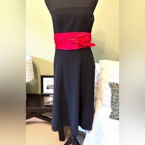Strapless Black Red Satin dress gown wedding formal Medium Sz 8